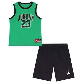 Boys Green & Black Jordan Shorts Set