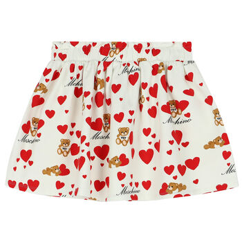 Girls Ivory Teddy Bear & Heart Skirt