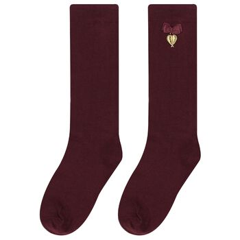 Girls Burgundy Bow Socks