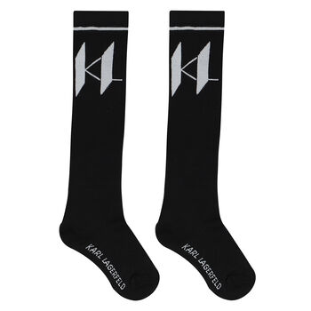 Girls Black Logo Socks