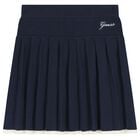 Girls Ivory & Navy Blue Logo Knit Skirt Set, 1, hi-res