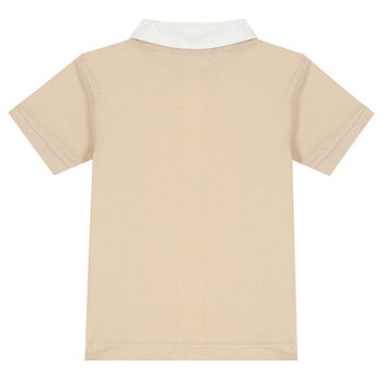 Younger Boys White & Beige Logo Polo Shirt
