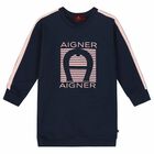 Girls Navy Logo Dress, 1, hi-res