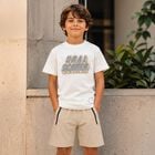 Boys White & Beige Shorts Set, 1, hi-res