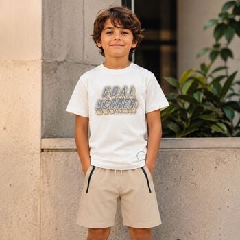 Boys White & Beige Shorts Set