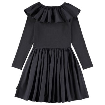 Girls Black Ruffled Long Sleeve Dress