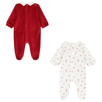 Baby Girls White & Red Babygrows ( 2-Pack )