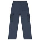 Boys Navy Blue Cargo Trousers, 1, hi-res
