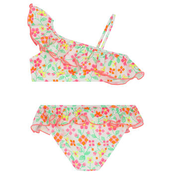 Girls White & Pink Floral Bikini