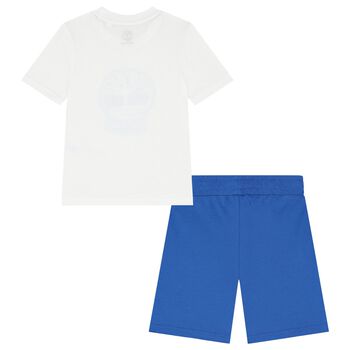 Boys White & Blue Logo Shorts Set