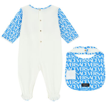 Baby Boys Ivory & Blue Logo Babygrow Set