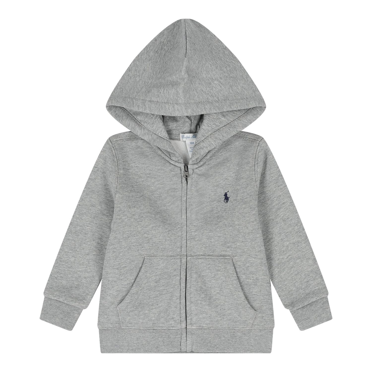 Baby Boys Grey Logo Hooded Zip Up Top, 1, hi-res