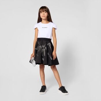 Girls White & Black Logo Dress