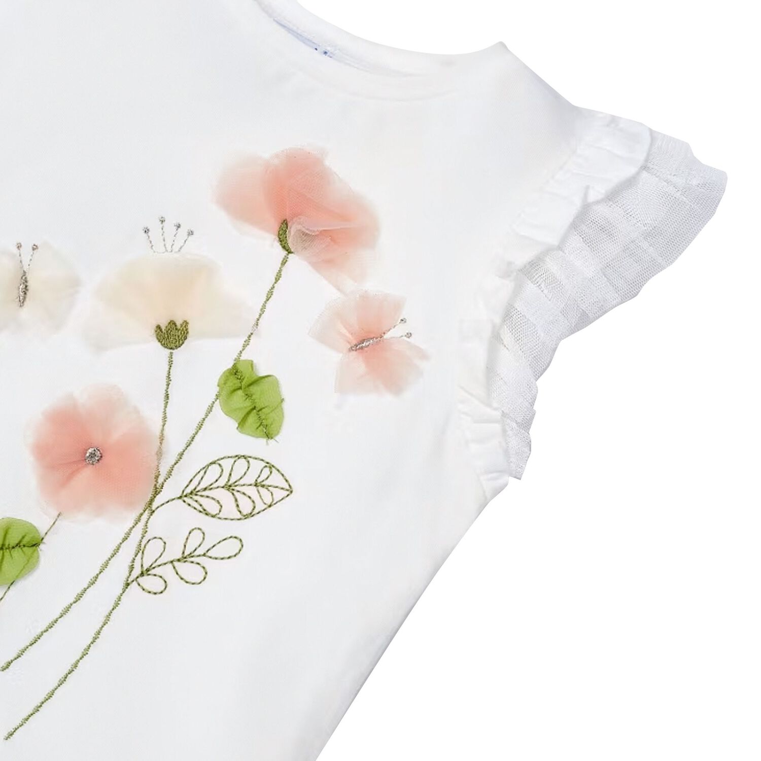 Girls White Tulle Flower T-Shirt, 1, hi-res image number null