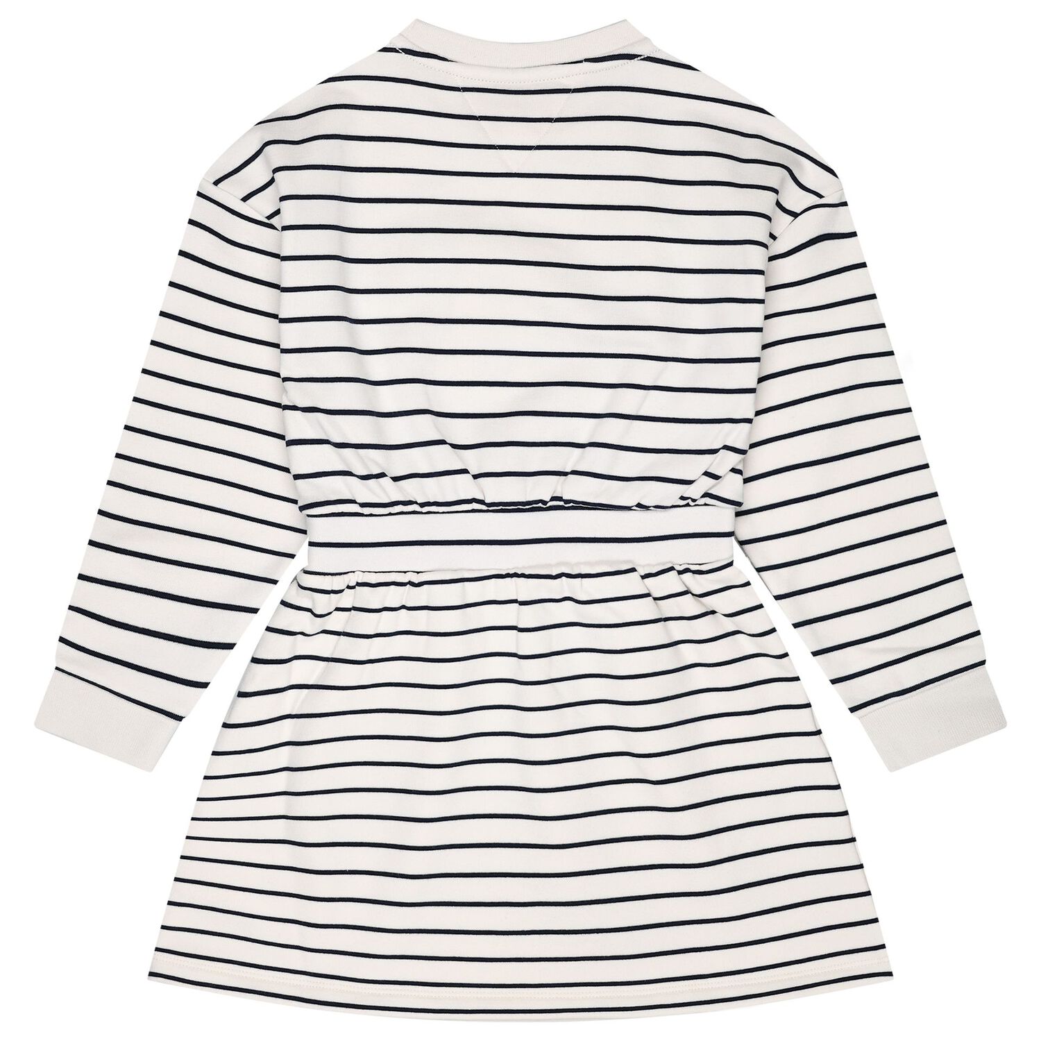 Girls Ivory & Navy Blue Striped Logo Dress, 1, hi-res