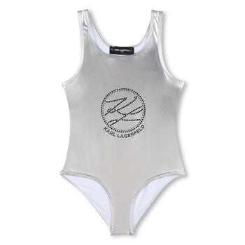 Girls Silver Logo Swimsuit