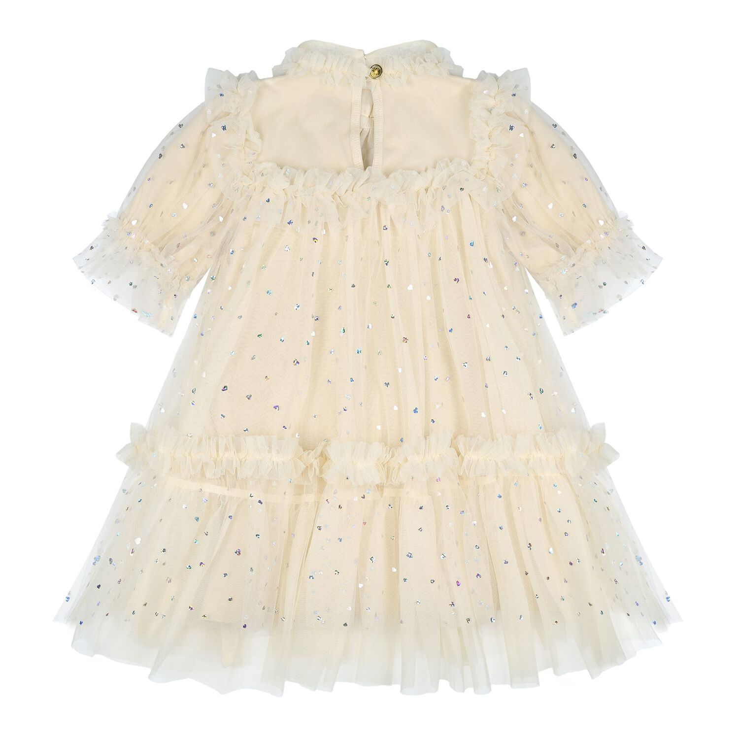 Baby Girls Beige Heart Sparkles Tulle Myrtisa Dress, 1, hi-res