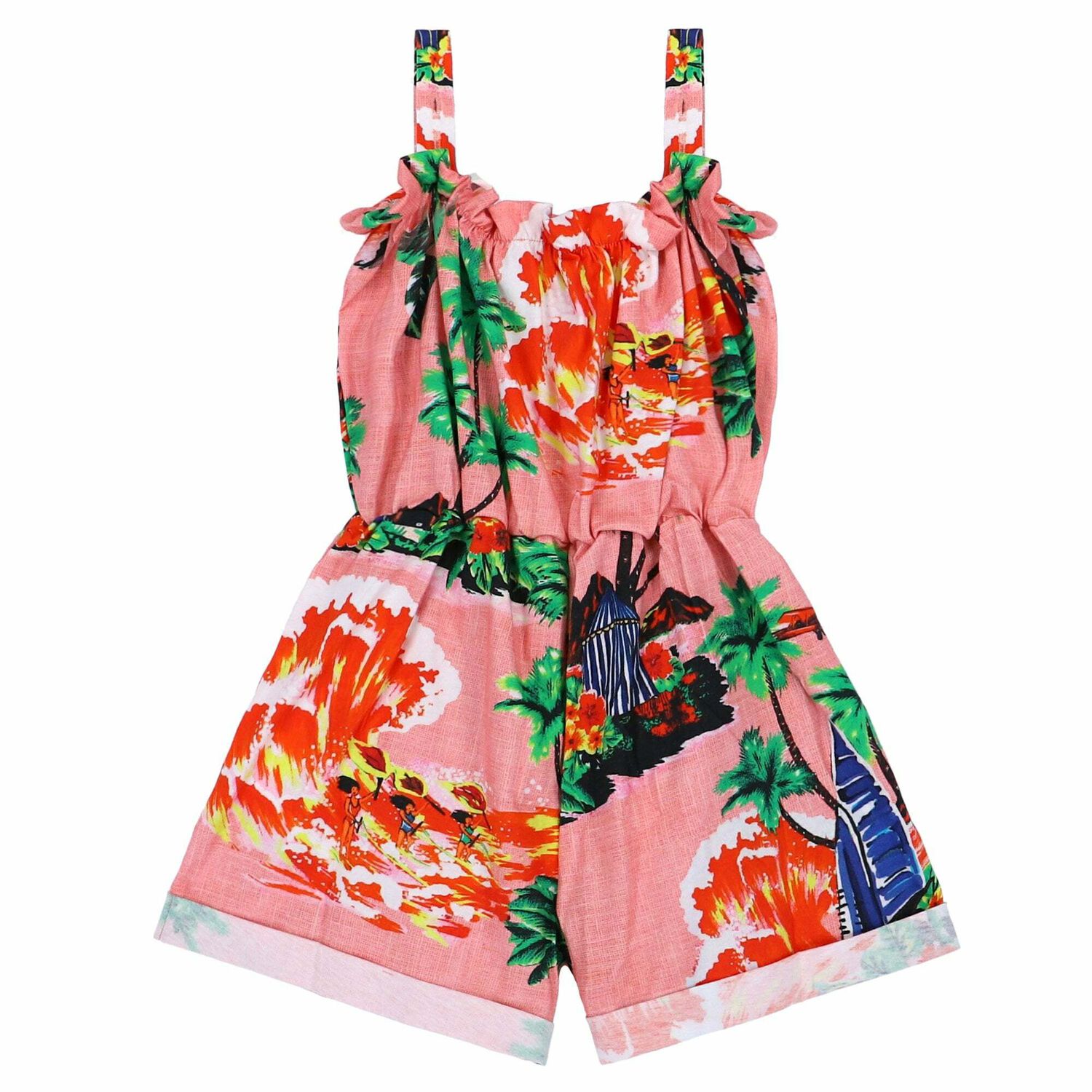 Girls Pink Printed Playsuit, 1, hi-res image number null