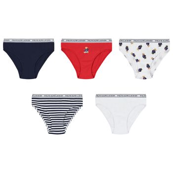 Girls White, Navy Blue & Red Bikini Brief ( 5-Pack )