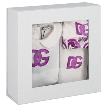 Baby Girls White & Purple Majolica Babygrow Gift Set