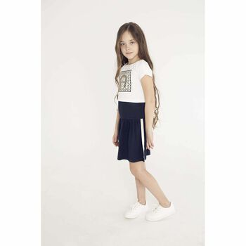 Girls Navy Blue & Ivory Logo Dress Set