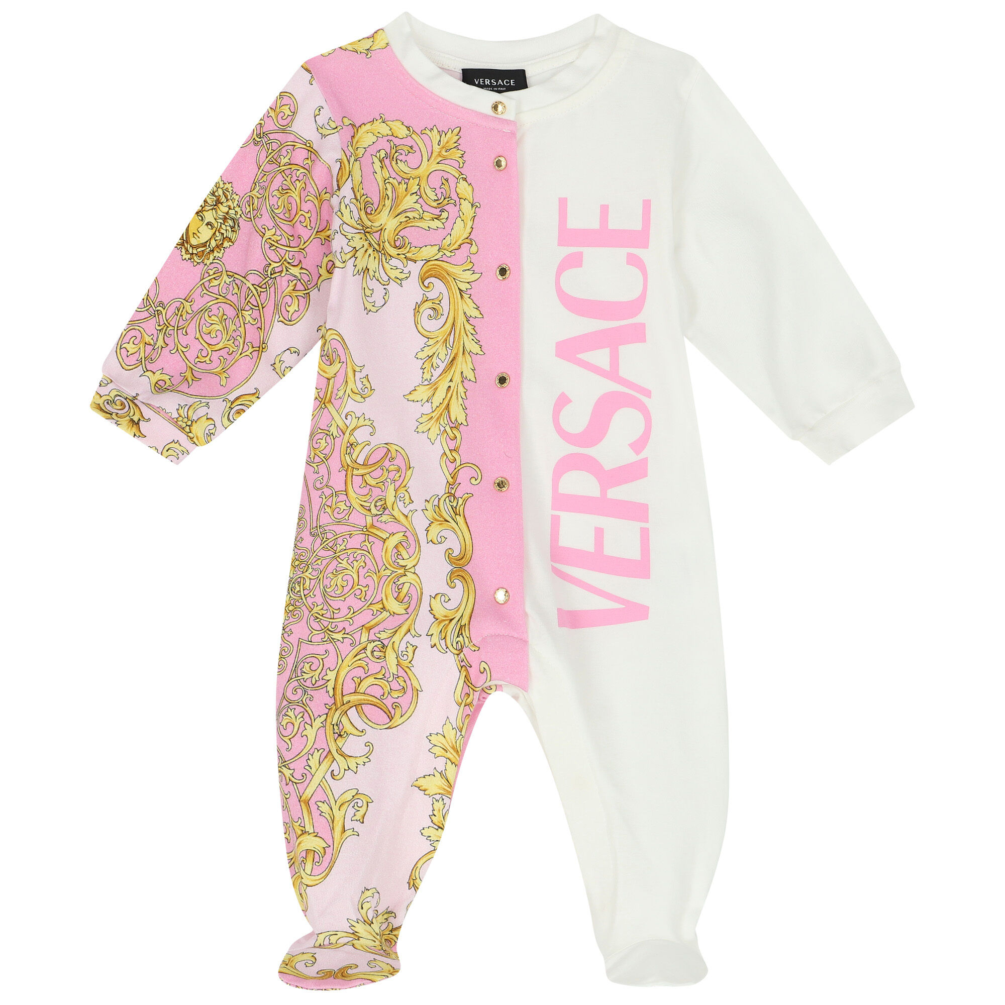 Versace Baby Girls Pink Ivory Logo Babygrow Junior Couture