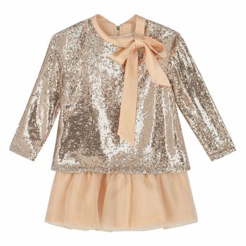 Girls Pink & Gold Embellished Dress