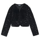 Girls Black Sequin & Velvet Bow Jacket, 1, hi-res