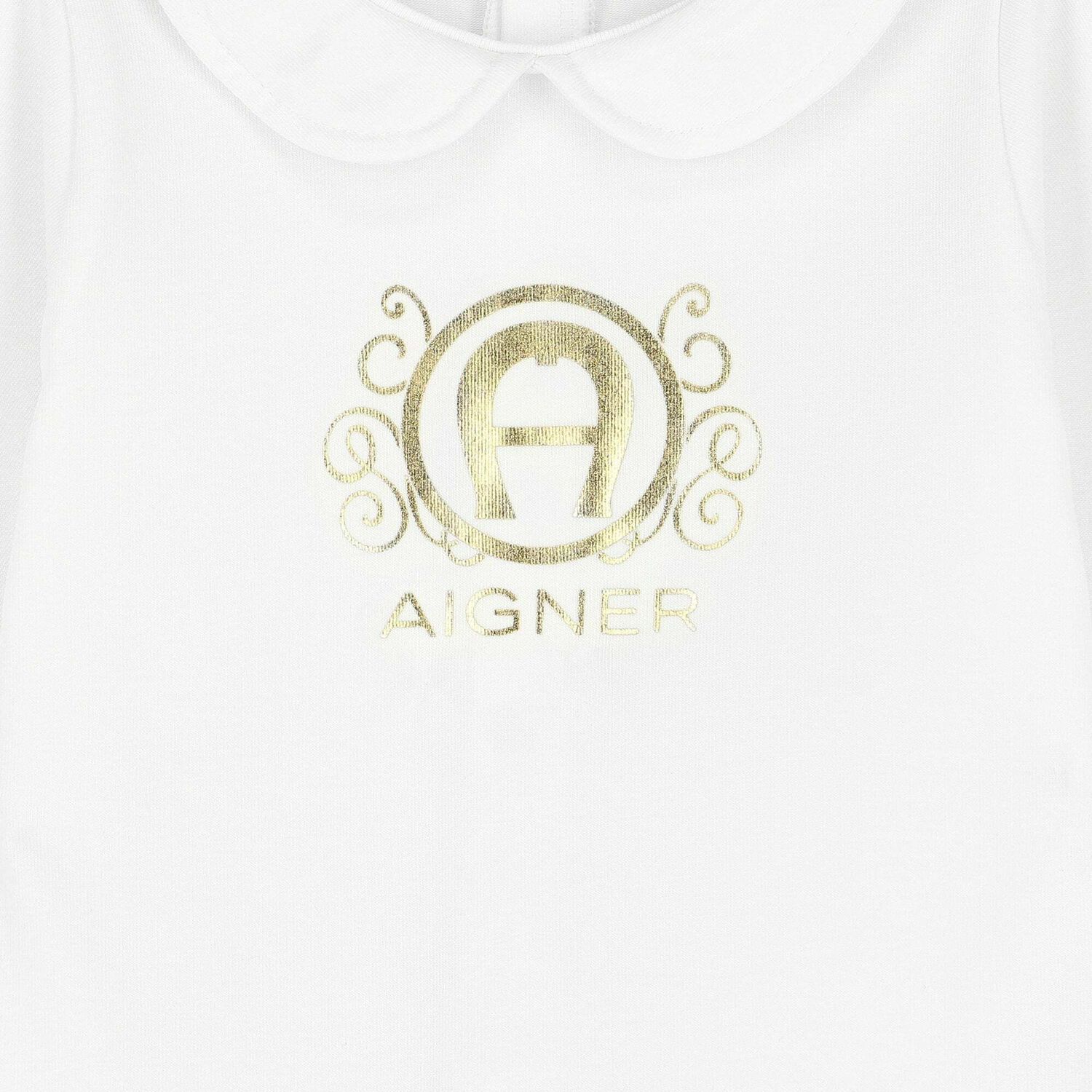 Baby White & Gold Logo Babygrow , 2, hi-res