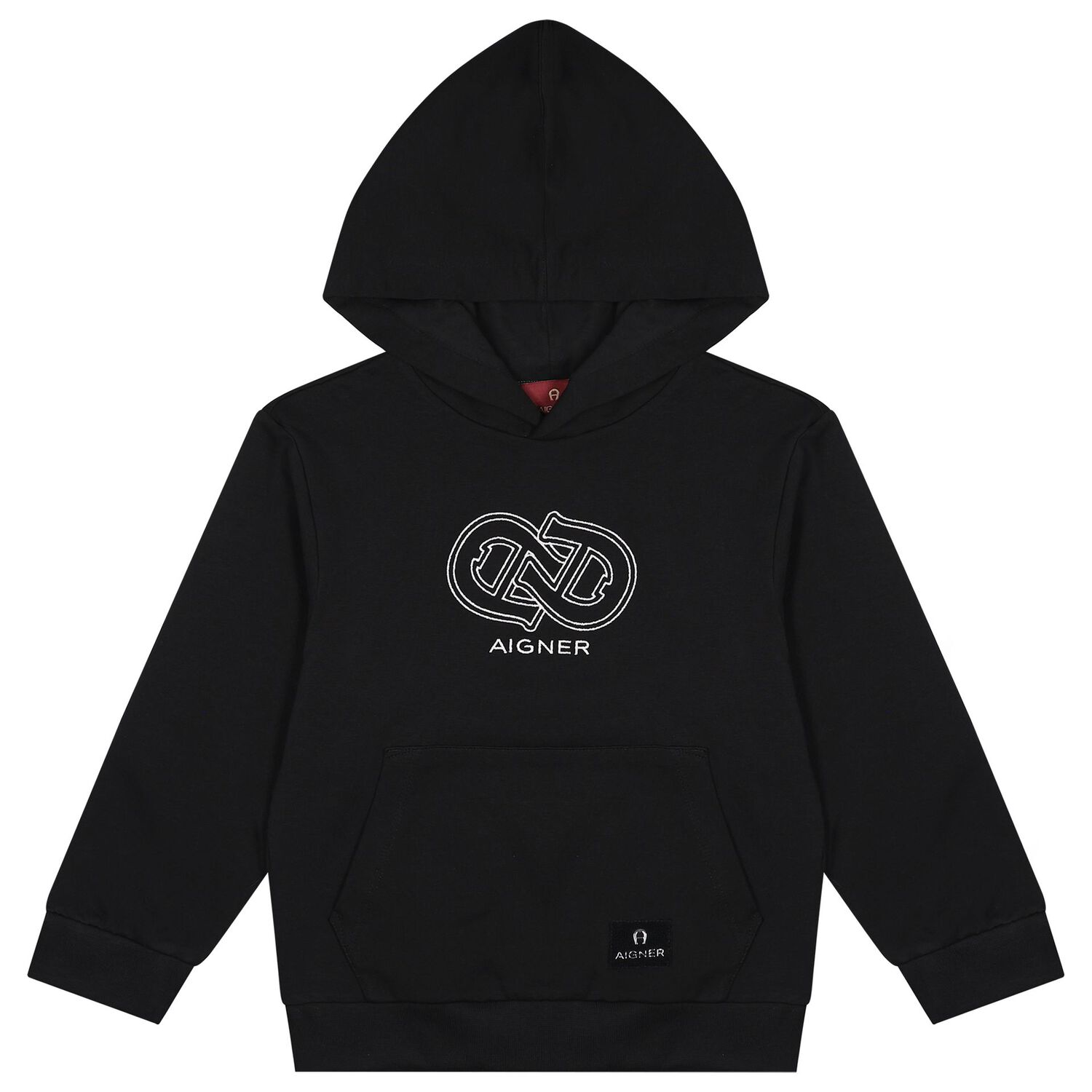 Boys Black Logo Hooded Top, 1, hi-res