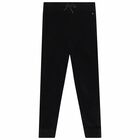 Girls Black Logo Velvet Logo Joggers, 1, hi-res
