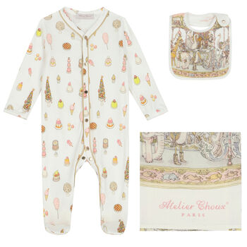 Baby Girls Ivory & Pink Carousel Babygrow Gift Set