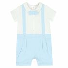 Baby Boys White & Blue Romper, 1, hi-res