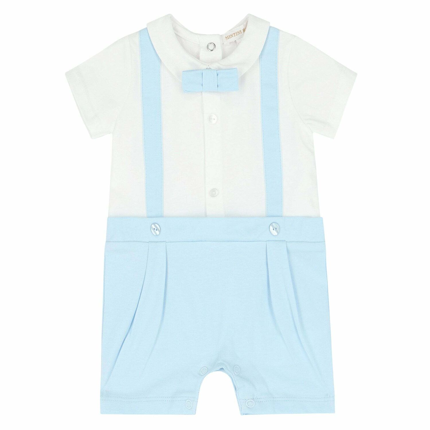 Baby Boys White & Blue Romper, 1, hi-res