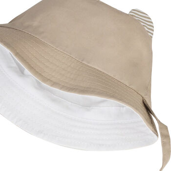 Baby Boys White & Beige Reversible Hat