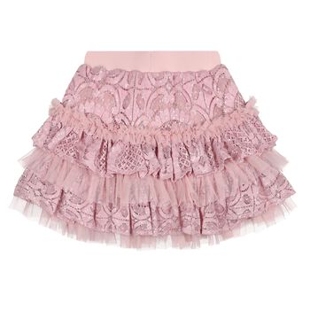 Girls Pink Lace Sequin Tiered Olivia Skirt