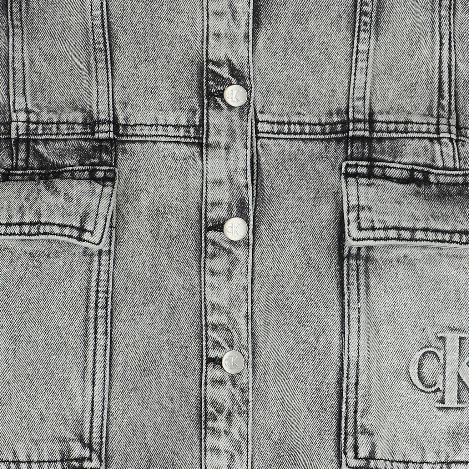 فستان بنات دنيم بالشعار باللون الرمادي, 1, hi-res