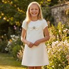 Girls White Bow Diamante Dress, 1, hi-res