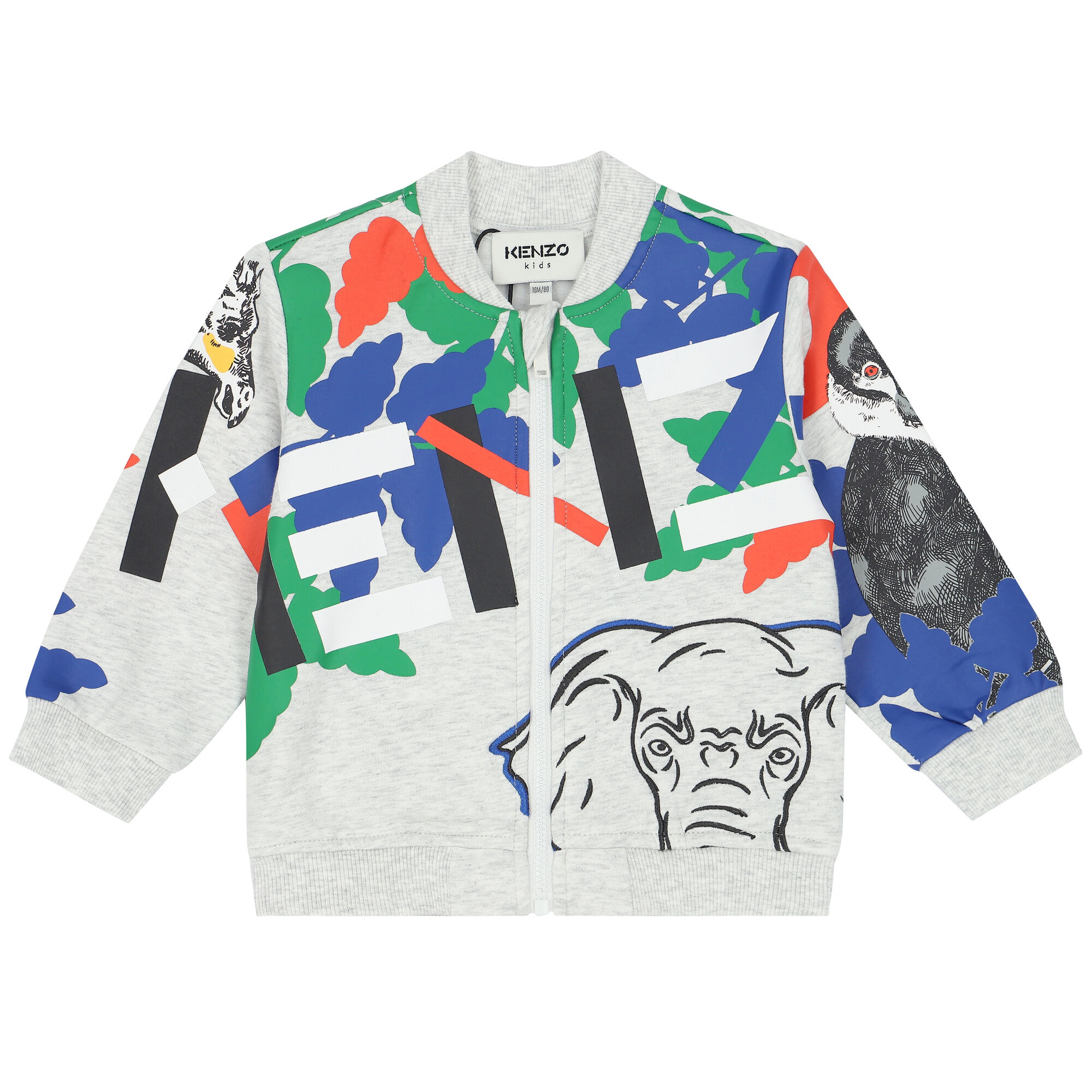 KENZO KIDS Younger Boys Grey Logo Zip-Up Top | Junior Couture USA