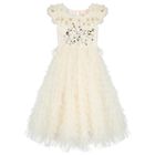 Girls Beige Sequin Embellished Tulle Dress, 1, hi-res