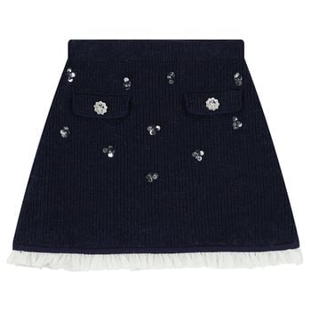 Girls Navy Blue Sequin Knitted Skirt