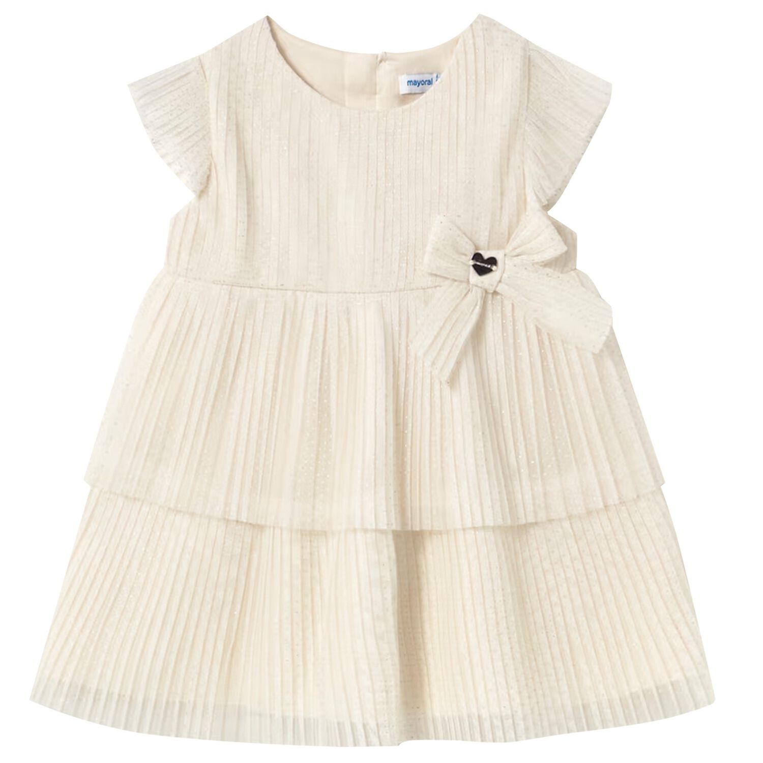 Younger Girls Ivory Pleated Tulle Dress, 2, hi-res