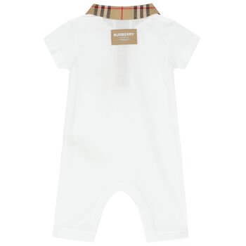 White & Checked Pique Baby Romper