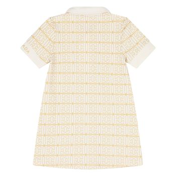 Younger Girls Ivory & Gold Logo Polo Dress