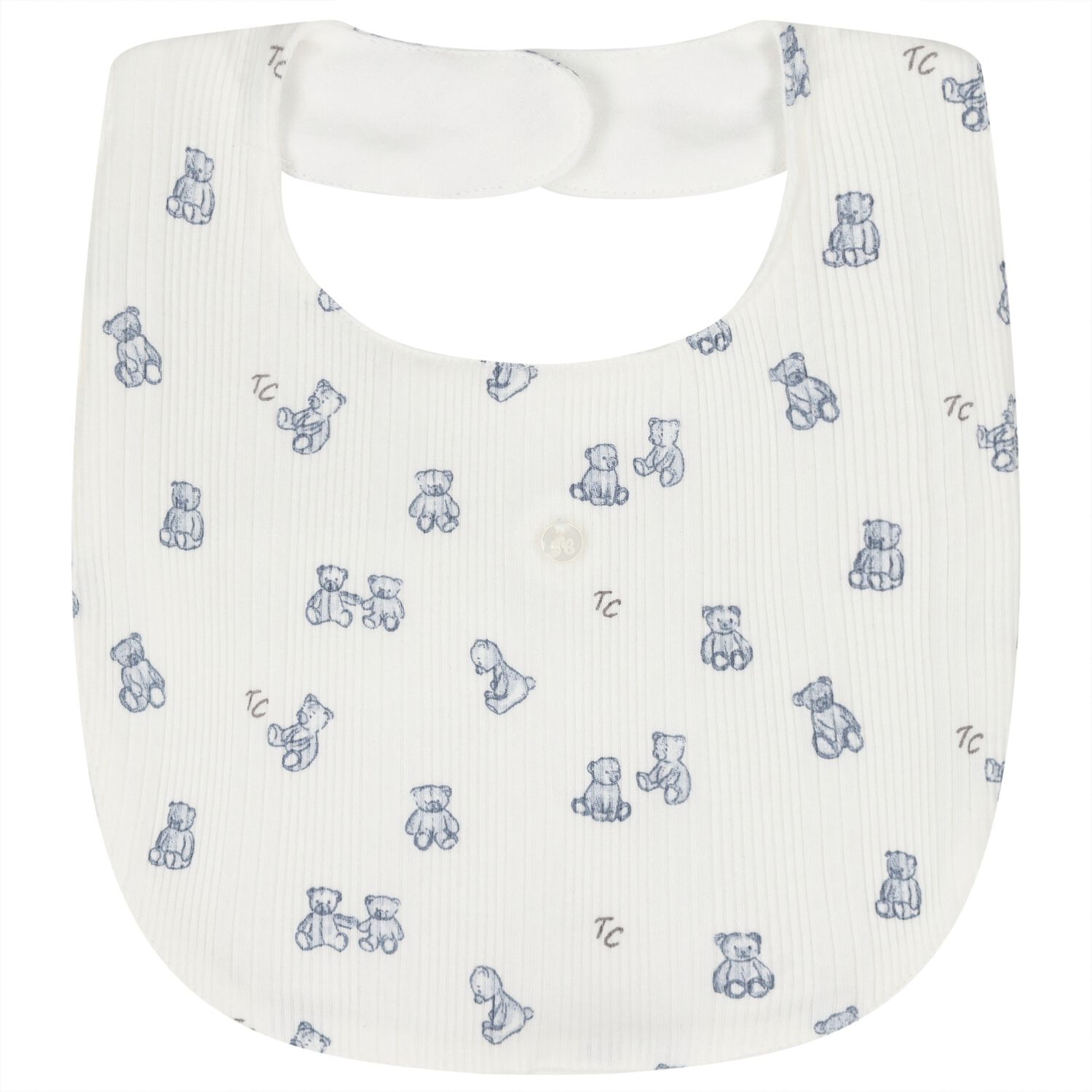 Baby Boys Ivory & Blue Teddy Bear Bib, 1, hi-res
