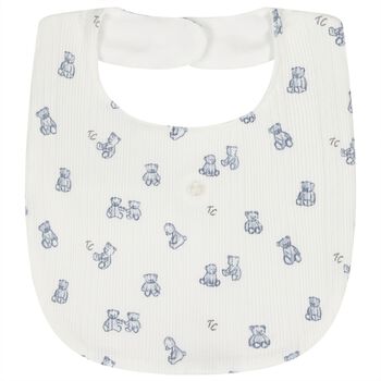 Baby Boys Ivory & Blue Teddy Bear Bib