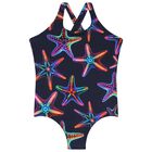 Girls Navy Blue Starfish Swimsuit, 1, hi-res