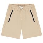 Boys White & Beige Shorts Set, 1, hi-res
