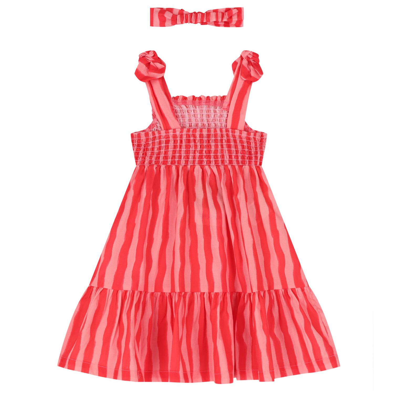 Girls Pink Striped Smocked Dress Set, 3, hi-res