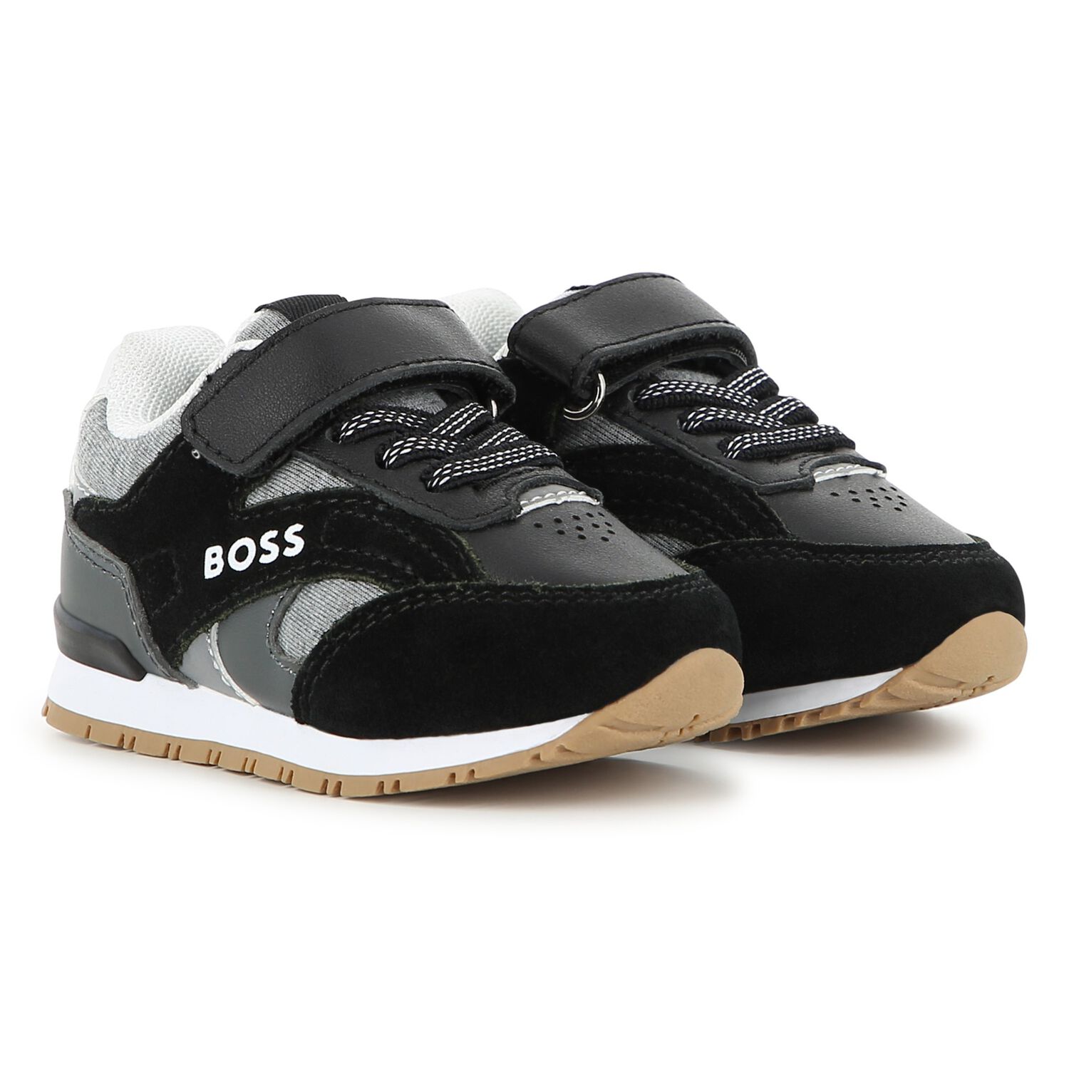 Boys Mini Me Black Logo Trainers, 1, hi-res